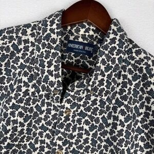 Vtg American Blue Button Down Shirt Mens Large Paisley S/S Western Cowboy USA